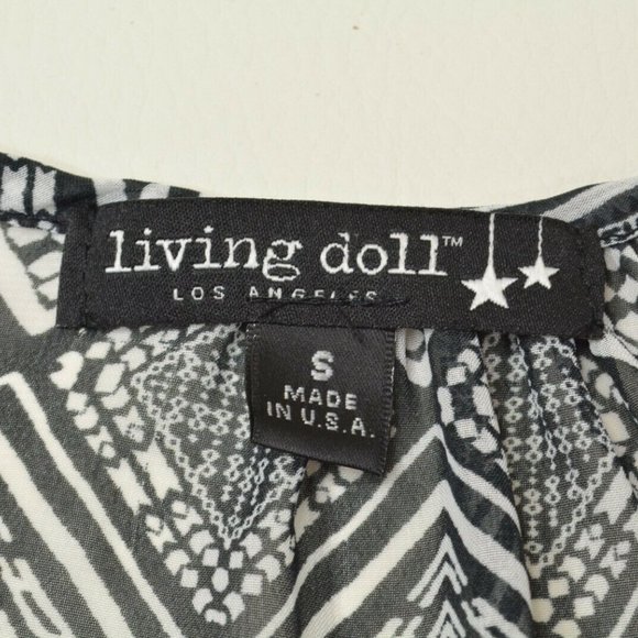 LIVING DOLL Sz S Womens BLACK White BOHO Semi Sheer TUNIC Pullover PEASANT Shirt - Picture 4 of 9